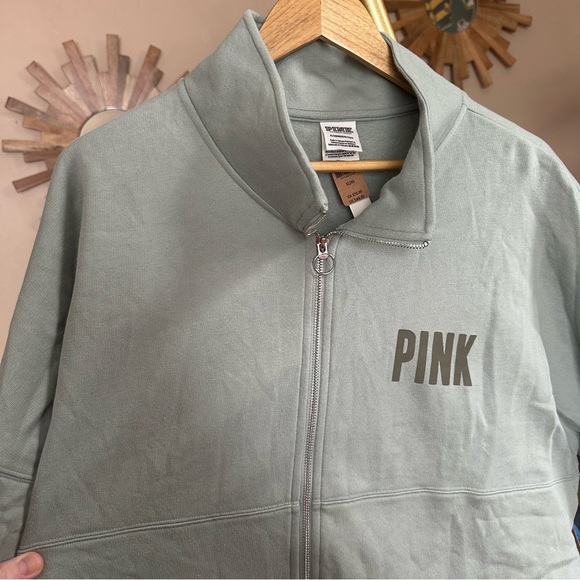 PINK Victoria's Secret Sage Mint Green Mock Neck Jacket Sweatshirt - Picture 5 of 8